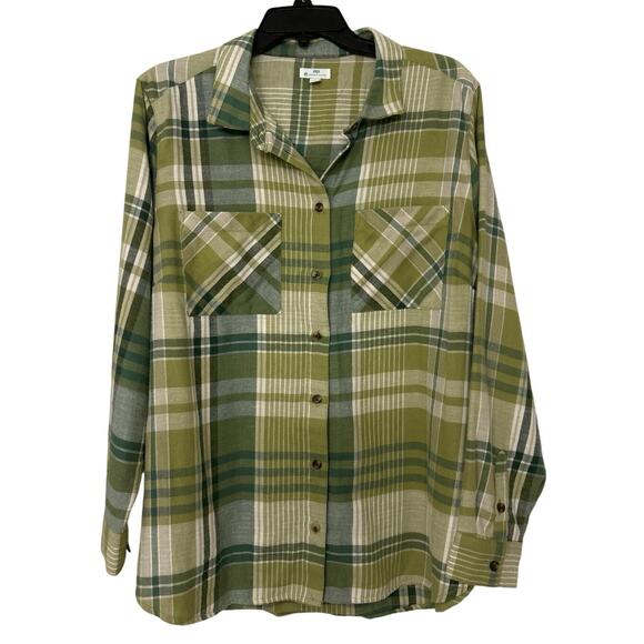 Dip Organic Cotton Green Plaid Lightweight Flannel Button Down Size 1X - Picture 1 of 12